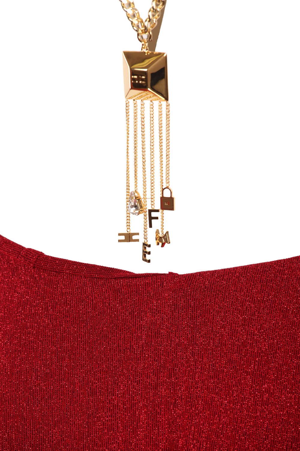 shop ELISABETTA FRANCHI  Abito: Elisabetta Franchi abito Red Carpet in jersey lurex con charm pendente.
Ampio scollo sagomato con V profondo, tutto arricciato.
Gonna plissé: è formata da tre pannelli che creano due spacchi laterali.
Nella schiena nuda spicca l’accessorio pendente in metallo dorato.
Composizione: 63% Viscosa 17% Poliestere 15% Poliammide 
5% Elastane.
Made in Italy.. AB23527E2-AU2 number 1333617